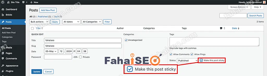 WordPress文章设置详解 4 make post sticky in wordpress