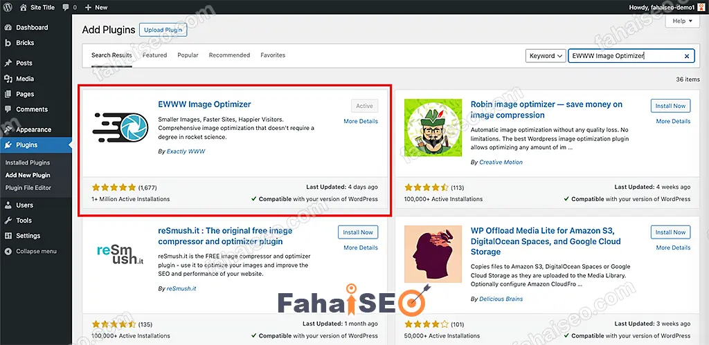 EWWW Image Optimizer插件使用教程 6 在WordPress后台下载安装EWWW Image Optimizer插件