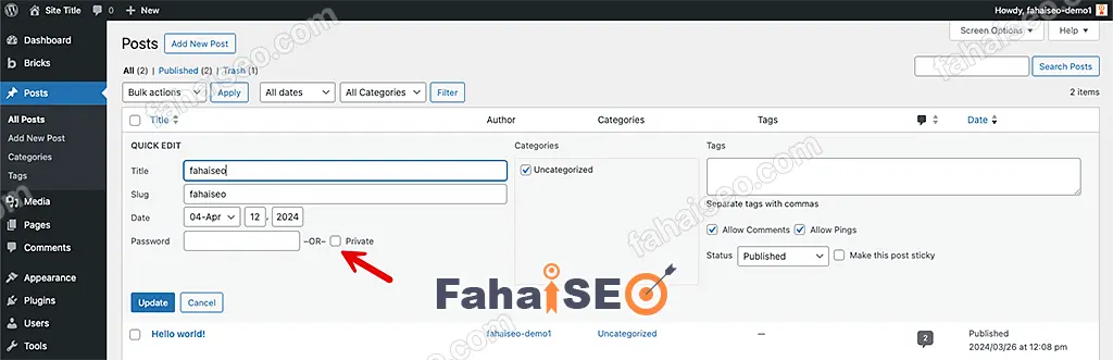 WordPress文章设置详解 2 set posts as private in wordpress